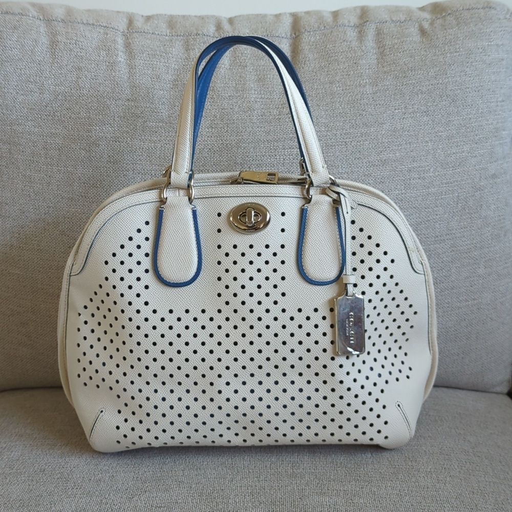 Coach Large Leather Satchel White and Blue Doctor Bag Style Rare